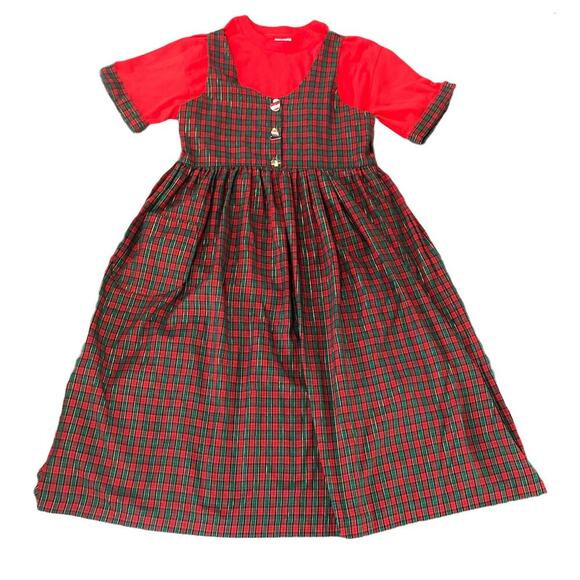 90s Maxi Sz Small Christmas Dress‎ Jumper Pockets Pinafore Ugly Cute Grandmacore - Picture 1 of 12